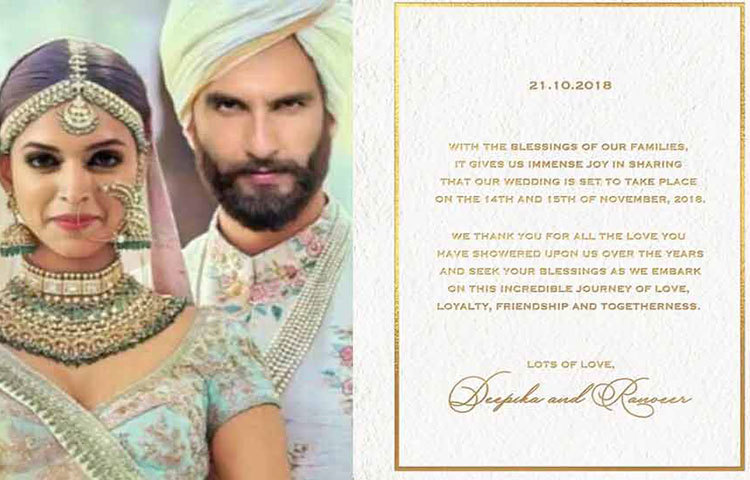 রণবীর সিংয়ের সঙ্গে সাত পাকে বাঁধা পড়তে চলেছেন দীপিকা পাডুকোন। এ খবর অনেক পুরনো। কিন্তু এবার বিয়ের তারিখ জানিয়ে দিলেন এই জুটি।