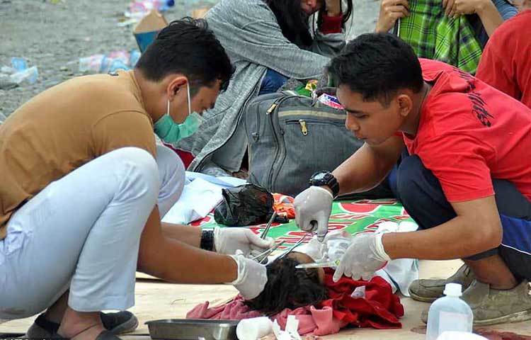 আহত একটি শিশুর চিকিৎসা সেবা দেয় হচ্ছে।