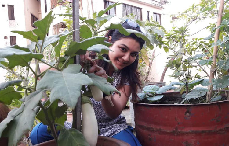 বাগানের যত্ন নিতে নিতে ছবি তোলা।