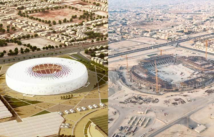 আল থুম্মা স্টেডিয়াম। দোহা থেকে ১২ কিমি দক্ষিণে অবস্থিত এই স্টেডিয়াম। আরবের পুরুষরা যে টুপি পরেন (গ্রাফিয়া), এই স্টেডিয়ামের অনেকটা সেরকম দেখতে হবে।