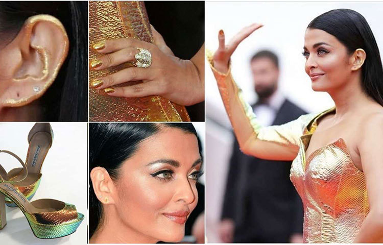 এদিন পোশাকের সঙ্গে মিলিয়ে হালকা মেকআপ ও সোনালি আই স্যাডো ও কালো মাশকারাতে সেজেছিলেন ঐশ্বরিয়া। সঙ্গে নজর কাড়ল তার ম্যাট ফিনিস লিপস্টিক ও স্ট্রেট চুল।