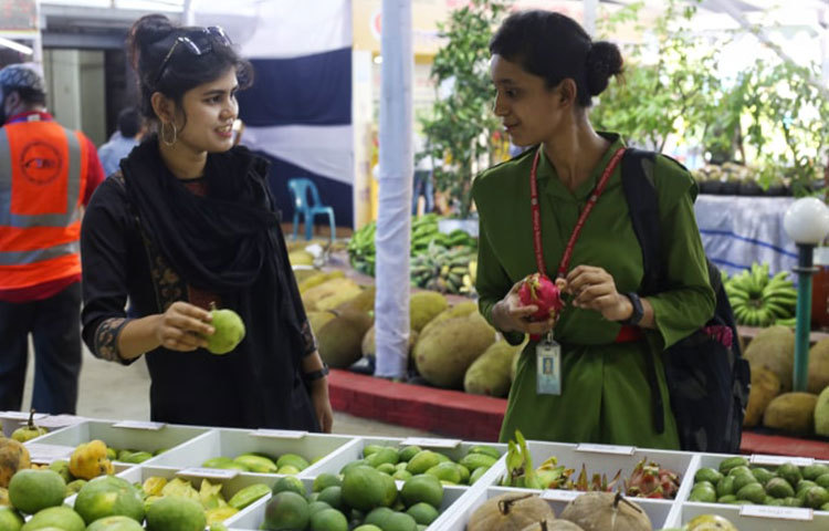 শিক্ষার্থীরাও এসেছেন ফল প্রদর্শনীতে। ছবি: মাহবুব আলম