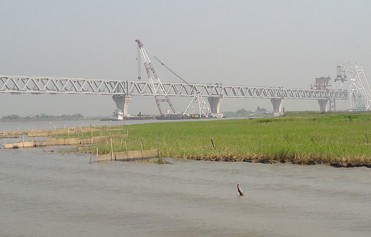 চলছে পদ্মা সেতুর নির্মাণ কাজ। ছবি: মো. ছগির হোসেন