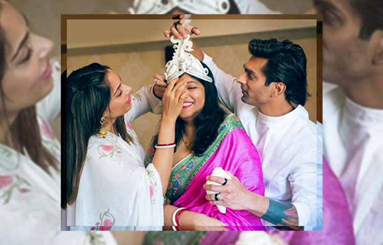 বিয়ের সকালে গায়ে হলুদের আগে দিদি-জামাইবাবুর সঙ্গে ছোট বোন বিজয়তা।