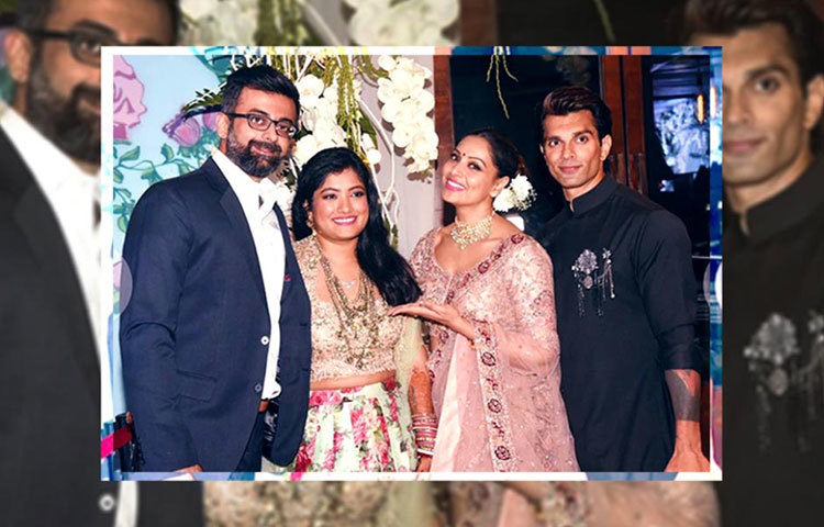 বৌভাতের সন্ধায় নবদম্পতির সঙ্গে বিপাশা ও করণ।