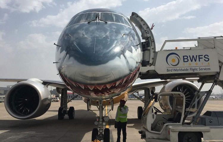 E190-E2 যাত্রীবাহী বিমানটি হাঙরের মতো দেখতে।