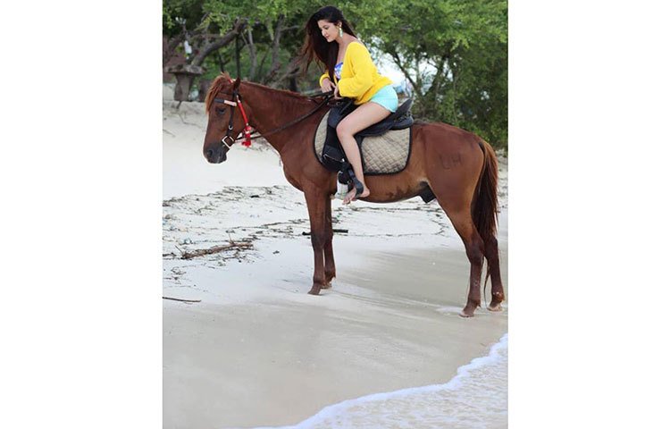 পরীমনি ঘোড়ার পিঠে চড়তে পেরে বেশ উচ্ছ্বসিত।