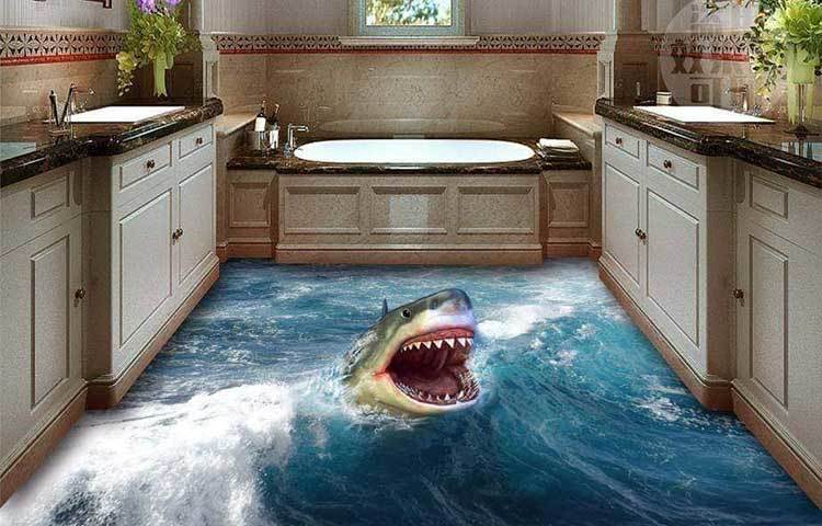 গোসলখানায় হা করে আছে শার্ক।