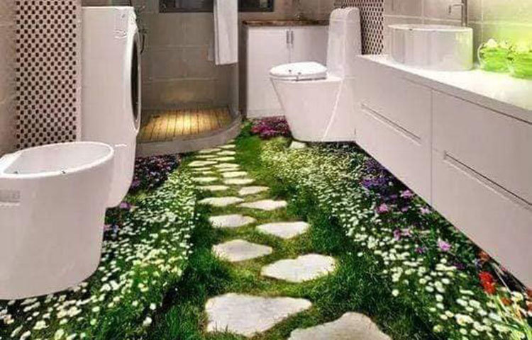 ফ্রেশ রুমের মাঝে ফুল বাগানের আমেজ।