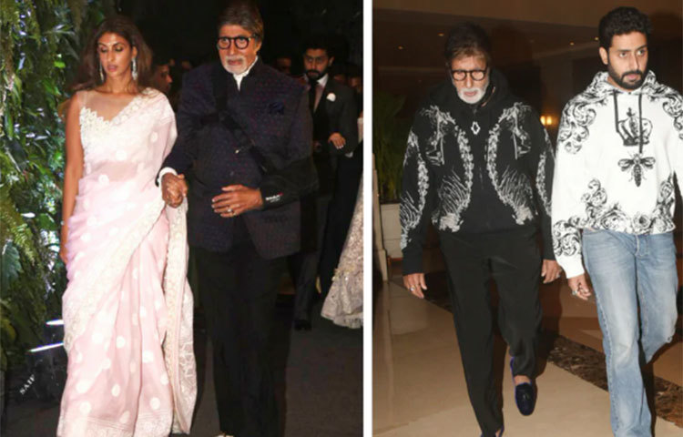 মেয়ে শ্বেতা বচ্চন নন্দা ও ছলে অভিষেক বচ্চনের সঙ্গে অমিতাভ বচ্চন।