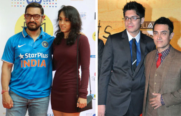 মেয়ে ইরা খান ও ছেলে জুনায়েদ খানের সঙ্গে আমির খান।