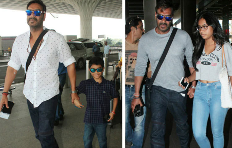 মেয়ে নাইসা ও ছেলে ইয়ুগের সঙ্গে অজয় দেবগন।