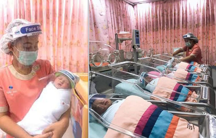 ফাইবারের তৈরি এই ফেস শিল্ড অনেকটা ঝালাইকর্মীদের প্রোটেকশন মাস্কের মতো। হালকা ফাইবারের তৈরি এই শিল্ড শিশুদের মাথার সঙ্গে পরিয়ে দেয়া হচ্ছে। মেটার্নিটি ওয়ার্ডের সকল নবজাতককেই দেয়া হচ্ছে এই প্রোটেক্টিভ শিল্ড।