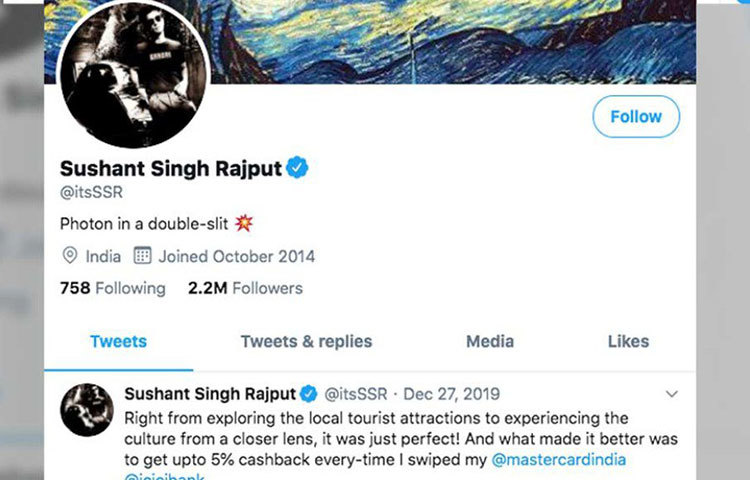 ঘটনার তদন্তে সুশান্তের সোশ্যাল মিডিয়া প্রোফাইল ও হ্যান্ডলগুলো খুঁটিয়ে পরীক্ষা করছে পুলিশ। পুলিশের ধরণা, এর আগেও সুশান্তের পোস্ট মুছে ফেলা হয়েছে। সোশ্যাল মিডিয়ায় সক্রিয় সুশান্তের শেষ টুইট দেখা যাচ্ছে ২০১৯-এর ২৭ ডিসেম্বরে।