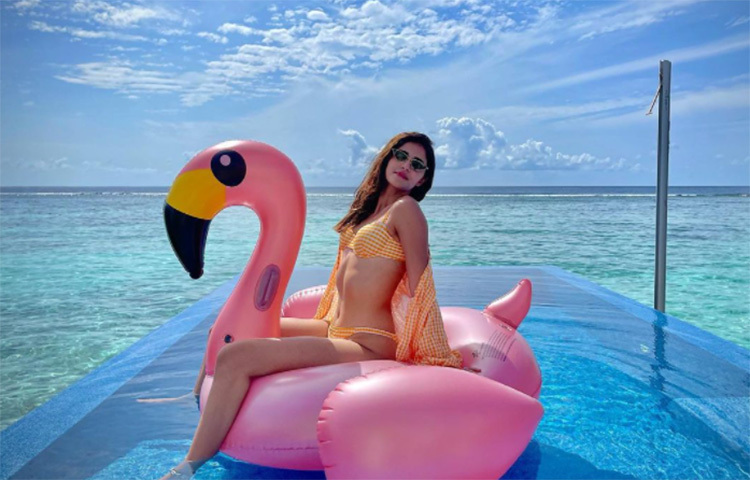 সাদা কমলা চেক বিকিনিতে অনন্যা পান্ডের ছবি মুহূর্তেই ভাইরাল হয়েছে। ছবি: সংগৃহীত