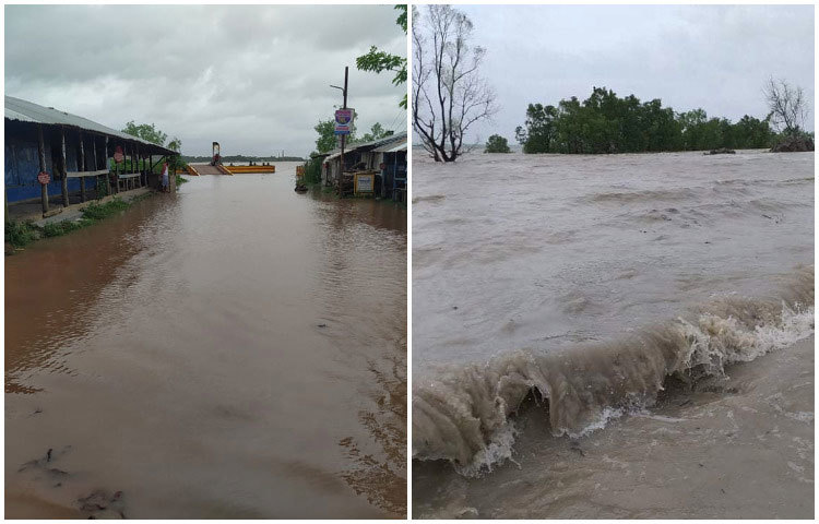 নদীতীরের বাসিন্দারা বলছেন নদীতে ইতোমধ্যেই স্বাভাবিকের তুলনায় অন্তত ৫ থেকে ৬ ফুট পানি বেড়েছে। ছবি: মো. সাইফুল ইসলাম মিরাজ