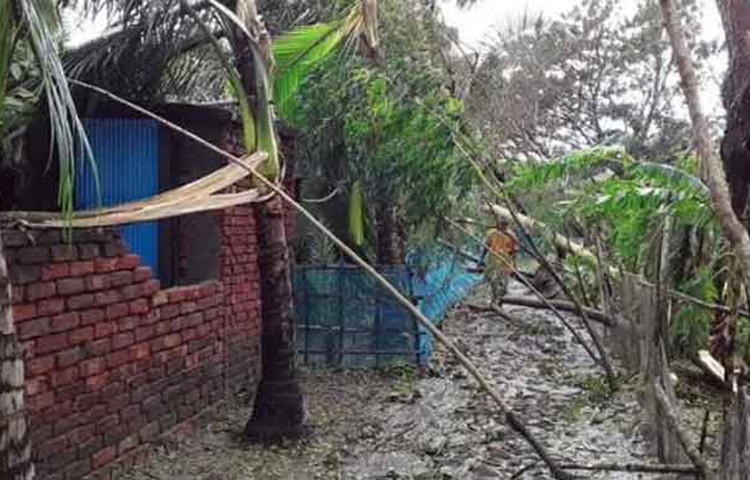 সাতক্ষীরায় ঝড়ে শ্যামনগর উপজেলার কয়েকটি ইউনিয়নের ঘরবাড়ির ব্যাপক ক্ষতি হয়েছে।