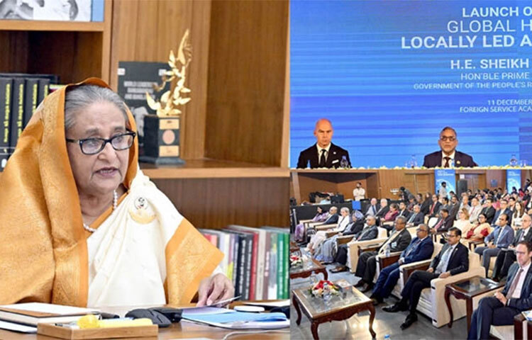 ২০২৩-২০৫০ সালের জাতীয় অভিযোজন পরিকল্পনা (এনএপি) বাস্তবায়নের প্রচেষ্টাকে সমর্থন দিতে আন্তর্জাতিক অংশীদারদের প্রতি আহ্বান জানিয়েছেন প্রধানমন্ত্রী শেখ হাসিনা। আজ গণভবন থেকে ভার্চুয়ালি ফরেন সার্ভিস একাডেমিতে যোগদান করে ‘গ্লোবাল হাব অন লোকাললি লেড অ্যাডাপটেশন’ খোলার ঘোষণা দিয়ে তিনি এসব কথা বলেন। ছবি: পিআইডি