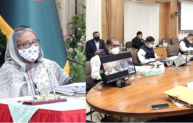 আজ প্রধানমন্ত্রী শেখ হাসিনার সভাপতিত্বে ভার্চুয়াল মন্ত্রিসভা বৈঠকে অনুষ্ঠিত হয়। গণভবন থেকে প্রধানমন্ত্রী ও সচিবালয়ে মন্ত্রিপরিষদ বিভাগ থেকে মন্ত্রীরা ভিডিও কনফারেন্সের মাধ্যমে বৈঠকে যোগ দেন। ছবি: পিআইডি