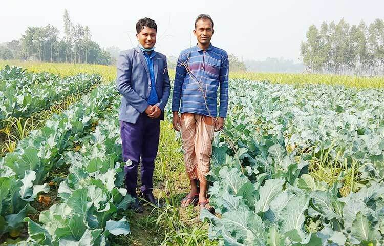 মাদারীপুরের রাজৈর উপজেলার কদমবাড়ী ইউনিয়নের ইউপি সদস্য বাসুদেব কীর্ত্তনীয়া কৃষি বিভাগের পরামর্শে আখের সাথে সাথী ফসল হিসাবে ব্রকলি, ফুলকপি ও পাতাকপি চাষ করে ব্যাপক সাফলতা পেয়েছেন। ছবি: সংগৃহীত