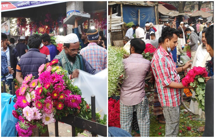 গতকাল থেকেই বিভিন্ন ধরনের ফুল বিক্রির ধুম পড়েছে। ছবি: জাগো নিউজ