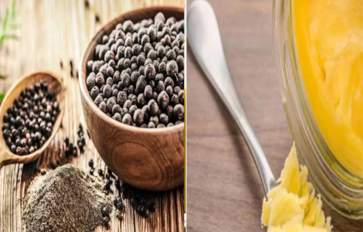 এক চামচ হালকা গরম ঘিয়ে কয়েকটি গোলমরিচ মিশিয়ে খান। আপনার গলার সংক্রমণে আরাম হবে। তবে এটা খাওয়ার পর পানি পান করা যাবে না। ছবি: সংগৃহীত