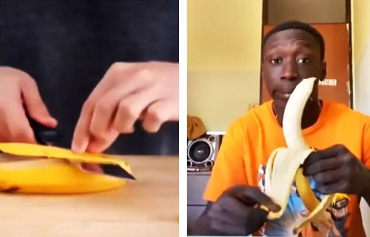 খোসা না ছাড়িয়েও কলা খাওয়া যায়, বিভিন্ন যন্ত্রপাতি দিয়ে কলা কেটে নানা জটিল পদ্ধতিতে কলার সাদা অংশের খোঁজ অবশেষে মেলে- এরকম প্রচুর ‘লাইফ হ্যাকস’-এর ভিডিও নেটমাধ্যম ভর্তি। ছবি: সংগৃহীত