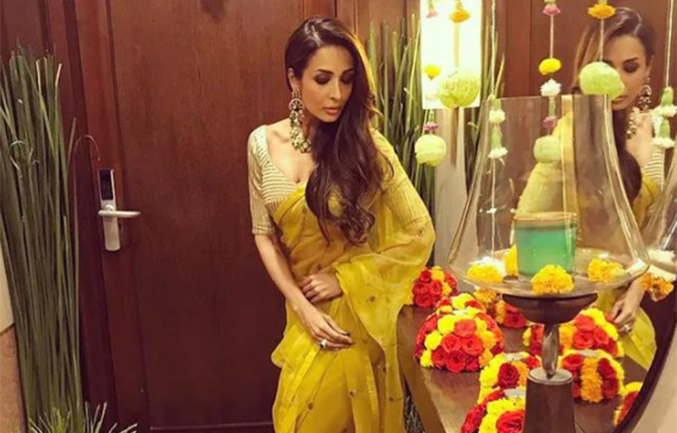 হলুদ শাড়িতেও অনবদ্য মালাইকা অরোরা। ছবি: সংগৃহীত