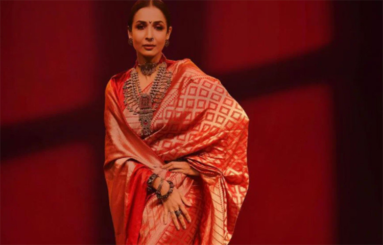 লাল ও সোনালি শাড়িতে মালাইকা  অরোরা ভক্তদের মনে কাঁপন ধরিয়েছেন। ছবি: সংগৃহীত