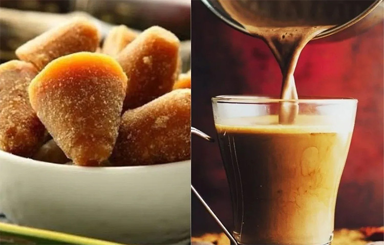 এবার দেখে নিন কীভাবে বানাবেন গুড়ের চা। উপাদান: ১. দুই কাপ দুধ। ২. এক কাপ পানি। ৩. আদা। ৪. চা-চামচের অর্ধেক পরিমাণ গোলমরিচ। ৫. পরিমাণ মতো মৌরি। ৬. চারটি ছোট এলাচের গুঁড়ো। ৭. দুই চা-চামচ চায়ের পাতা। ৮. তিন-চার চা-চামচ পরিমাণ গুড়। ছবি: সংগৃহীত