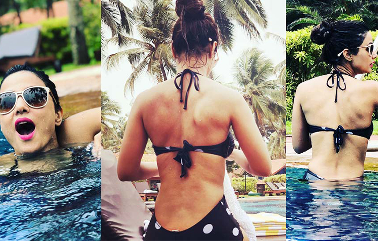 সুইমিং পুলের নীল জলে হিনা খানের আনন্দময় স্নান।