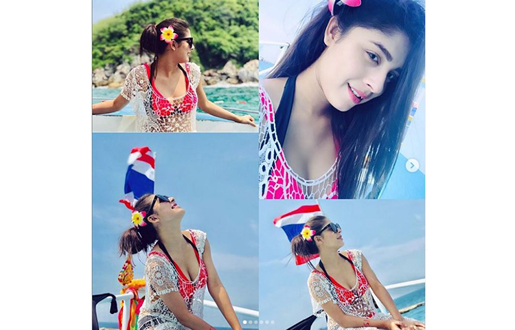 নানা রূপে বিকিনিতে অদ্রিজা।