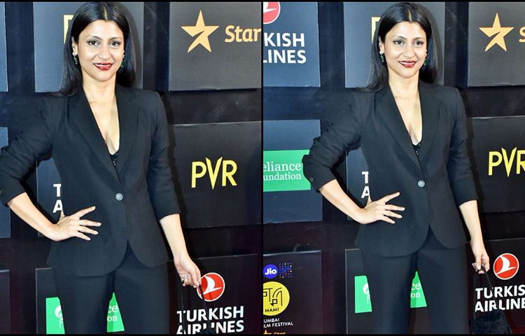 সাহেবি পোশাকে কঙ্কনা সেনশর্মা।