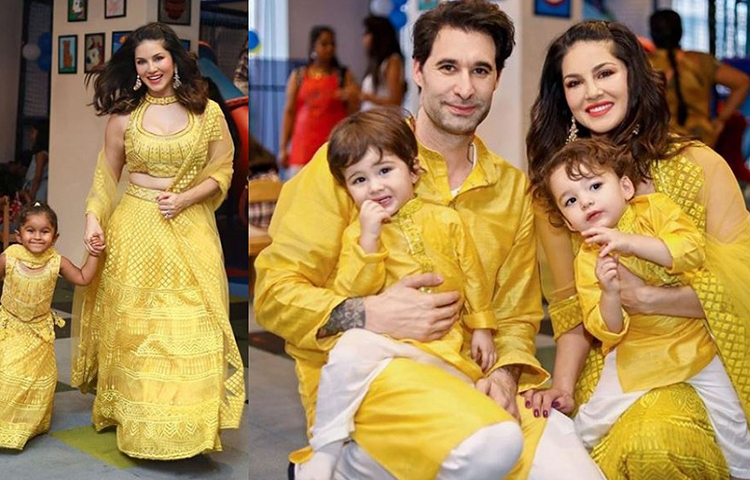 দীপাবলিতে তিন সন্তানকে নিয়ে আনন্দে মাতোয়ারা সানি লিওন।