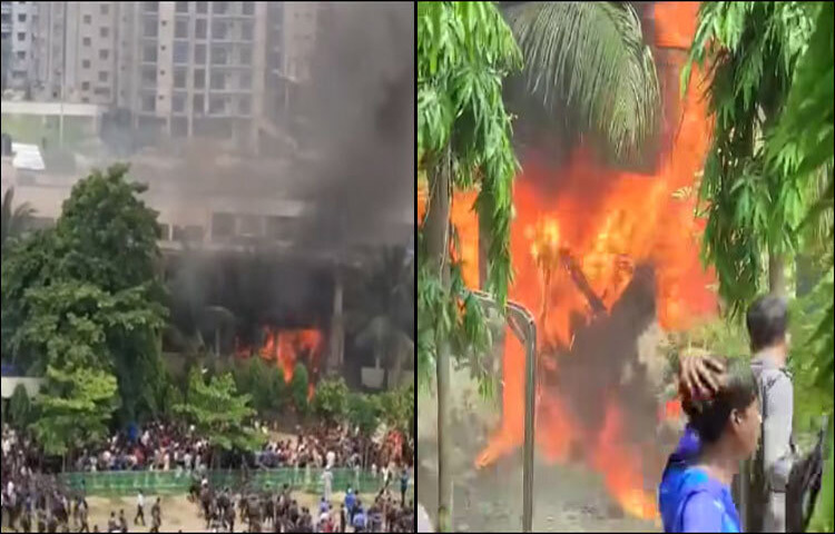 দুপুরের দিকে রাজধানীর উত্তরার মাইলস্টোন কলেজ এলাকায় একটি প্রশিক্ষণ বিধ্বস্ত হয়েছে। ছবি: ভিডিও থেকে নেওয়া