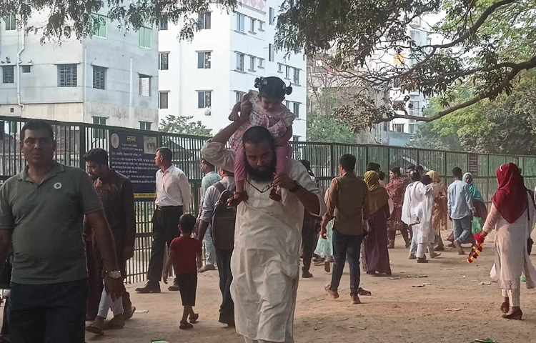 বাবার কাঁধে চড়ে চিড়িয়াখানায় ঘুরে বেড়াচ্ছে ছোট্ট সোনামণি।