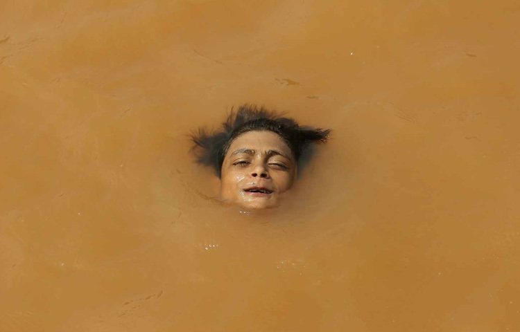 পুকুরের ঠান্ডা পানি আজ তাদের কাছে স্বর্গ।