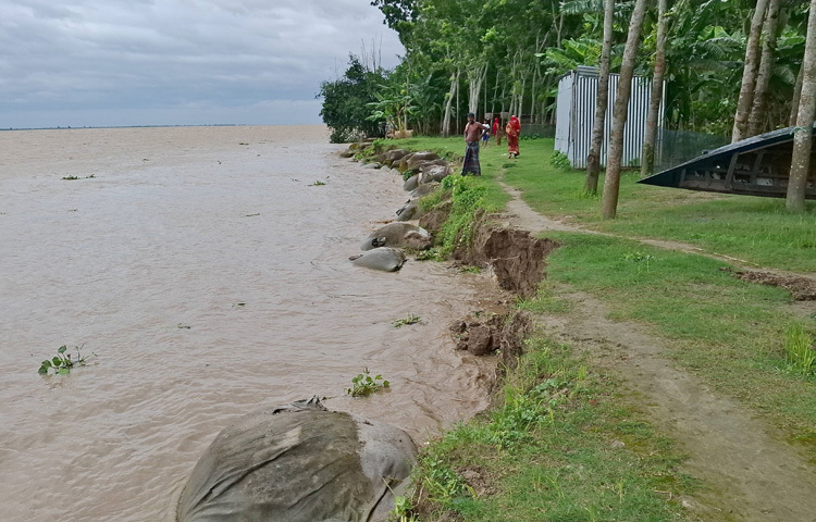 কয়েক বছর আগে মহাদেবপুর সরকারি প্রাথমিক বিদ্যালয়টির দুইটি ভবনের একটি ভবন নদীগর্ভে বিলীন হয়েছে। এখন ঝুঁকিতে রয়েছে বিদ্যালয়টির মূল ভবনসহ শহীদ মিনার, বসতবাড়ি, মসজিদ, কবরস্থান ও গ্রামীণ সড়ক।