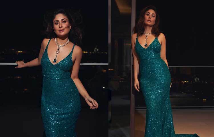 সবুজ সিকুইনের স্লিভলেস ড্রেসে আবেদনময়ী কারিনা।