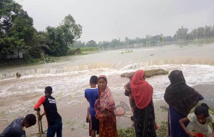 অন্যদিকে নদীতে পানি বাড়ায় নতুন করে সদরের মোল্লার চর ও ফুলছড়ির ফজলুপুর ইউনিয়নের বিভিন্ন স্থানে নদীভাঙন দেখা দিয়েছে। ছবি: এ এইচ শামীম