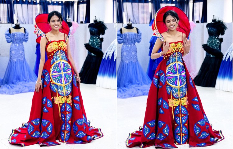 এই ব্যতিক্রমী আউটফিটটির পেছনে রয়েছেন বাংলাদেশের তরুণ ফ্যাশন ডিজাইনার রাইসা আমিন। তিনি শৈলী শান্ত-মারিয়াম ইউনিভার্সিটি অব ক্রিয়েটিভ টেকনোলজির শিক্ষার্থী।