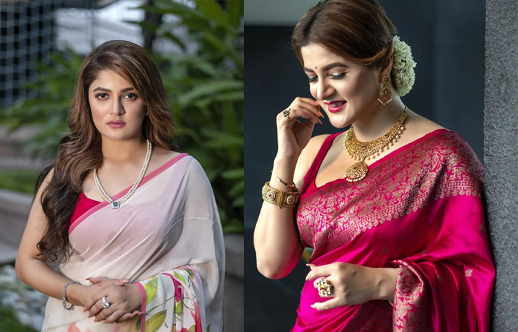 শুধু ওয়েস্টার্নেই নয়, ট্র্যাডিশনাল শাড়ির সাজেও অপরূপ অভিনেত্রী।