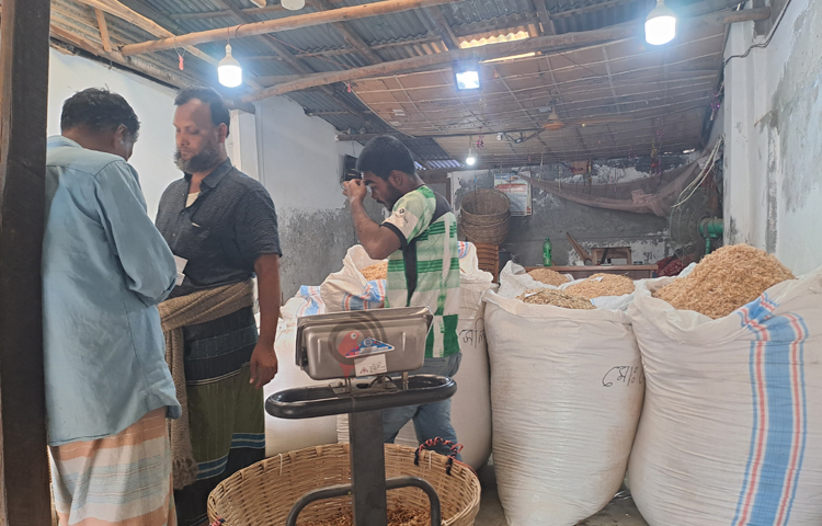 প্রতিদিন ৩০ থেকে ৩৫ লাখ টাকার শুঁটকি বিক্রি হয় এই হাটে। এখানে প্রায় সব ধরনের শুঁটকি পাওয়া যায়। শুঁটকিভেদে দামও ভিন্ন। তবে রূপচাঁদা, চিংড়ি, কোরাল মাছের শুঁটকির দাম সবচেয়ে বেশি। দীর্ঘদিন ধরে জেলার চাহিদা মিটিয়েও আশপাশের জেলায়ও যাচ্ছে রানীগঞ্জের শুঁটকি। ছবি: নাসিম উদ্দিন