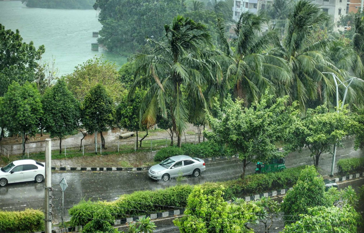 বিকেল সাড়ে ৩টার দিকে শুরু হয় এ বৃষ্টি। এর আগে ভিন্ন অঞ্চলে বয়ে যায় কালবৈশাখী ঝড়। ছবি: মাহবুব আলম