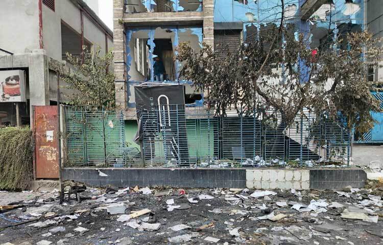 দুই দফা সহিংসতা চালানোর পর পুরো ধ্বংসস্তূপে পরিণত হয়েছে গানবাংলা। ছবি: জান্নাত শ্রাবণী