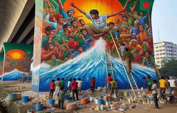 দেওয়ালের পাশাপাশি সামাজিক যোগাযোগ মাধ্যমেও রয়েছে এর চর্চা। কৃত্রিম বুদ্ধিমত্তা দিয়ে তৈরি করা গ্রাফিতিতে ভরপুর সোশ্যাল মিডিয়ার টাইমলাইন। ছবি: ফেসবুক থেকে