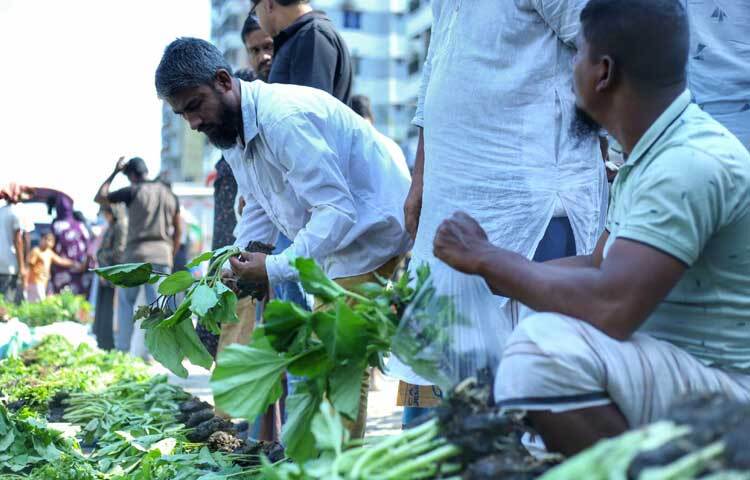 বিভিন্ন ধরনের গাছের চারা নিয়ে বসেছেন বিক্রেতা। সেখান থেকেই পছন্দমতো চারা কিনে নিচ্ছেন ক্রেতারা।