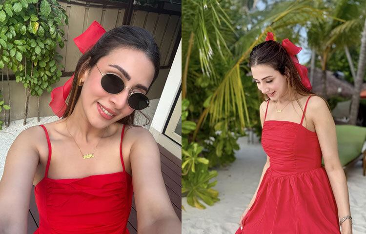 চোখে রে-ব্যান ব্র্যান্ডের সানগ্লাস, কানে গোল্ডেন হুপ আর ‘মিম’ লেখা নেক-পিসে দারুণ লাগছে তাকে।