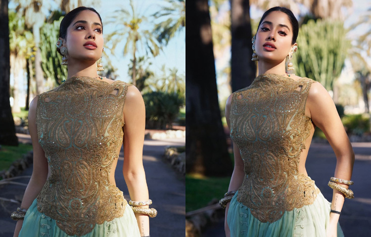 চোখে হালকা স্মোকি টাচ, ঠোঁটে কোমল পিংক শেড, আর চুল বাঁধা ছিল ঘরোয়া অথচ পরিপাটি খোঁপায়। এমন সাজে জাহ্নবী যেন শুধু ফ্যাশন নয়, নারীত্বের এক নান্দনিক প্রকাশ।