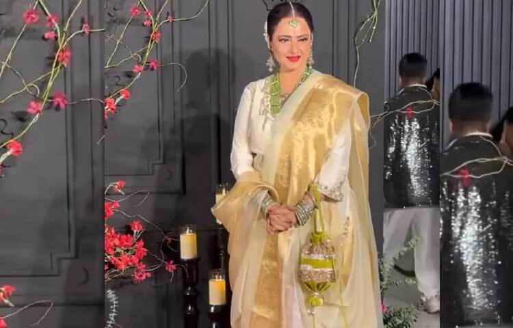 সম্প্রতি বলিউড অভিনেত্রী সোনাক্ষী সিনহার বিয়ের রিসেপশন পার্টিতে নজর কেড়েছেন রেখা। ছবি: ফেসবুক থেকে